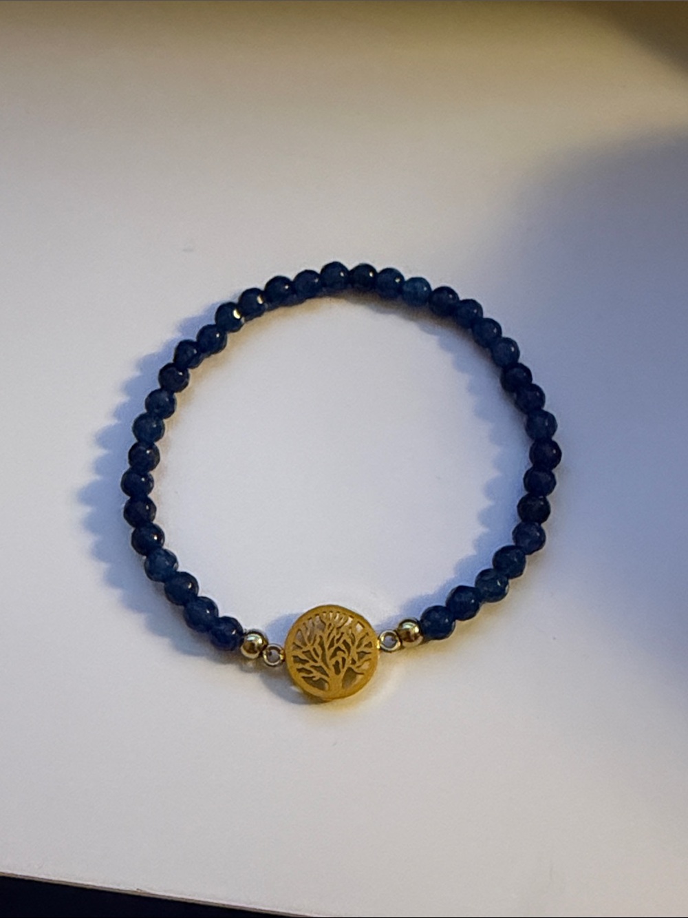 Tree of Life Accent Navy Bead Stretch Bracelet